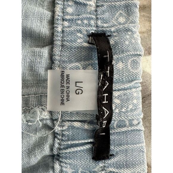 Tahari Women's Light Blue Paisley TENCEL Shorts Size L Casual Drawstring - Picture 5 of 6